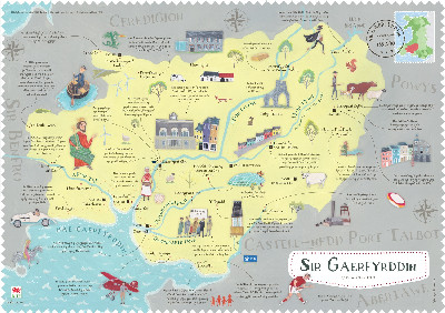 Cymru ar y Map: Poster Sir Gaerfyrddin (Cymraeg)
